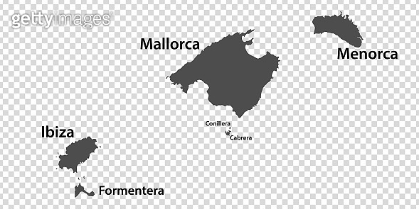 Blank map Balearic Islands in gray. Every Island map is with titles ...