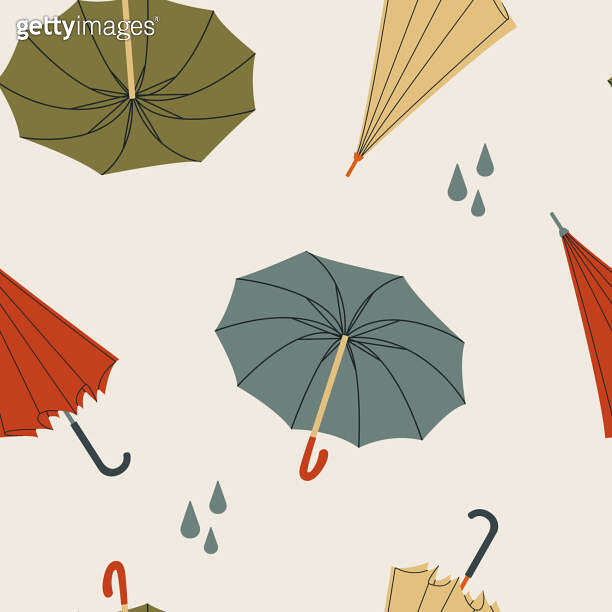 Different umbrellas in various positions. Open and folded umbrellas ...