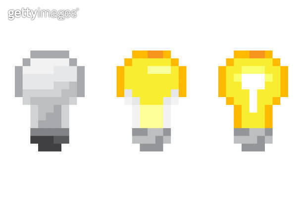 Pixel light bulb in pixel art style. Creative design. Electric power ...
