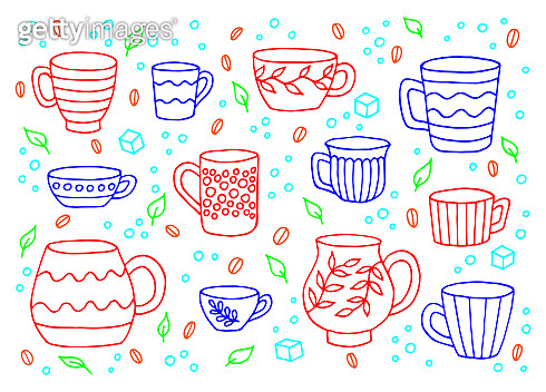 Hand drawn cup mug. Set of cups in doodle style. Vector illustration ...