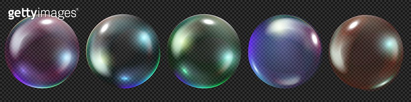 Vector soap bubbles set isolated on transparent background. Realistic ...