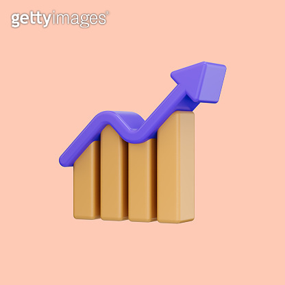 cartoon look business graph up icon 3d render concept for profit ...
