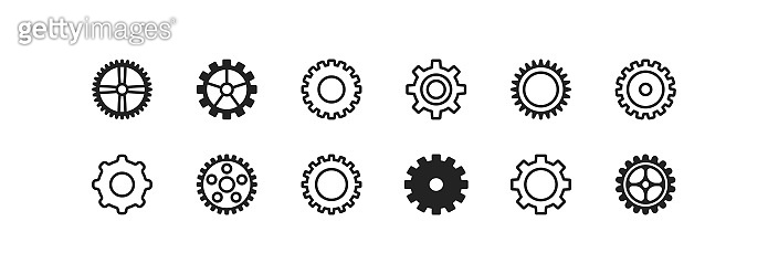 Gear icon set. Mechanism concept. Pinions collection. Cogwheels, signs ...