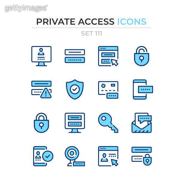 Private access icons. Password, login, cybersecurity, user account ...