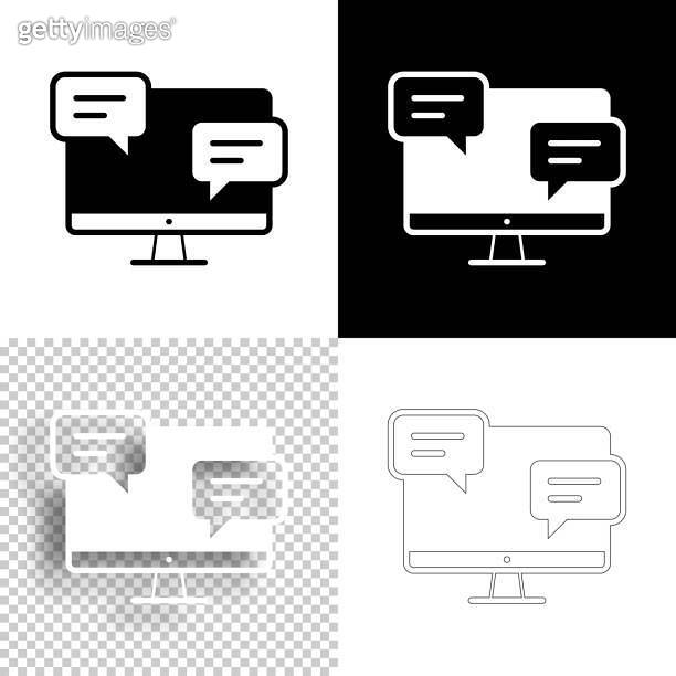 Desktop computer with chat bubbles. Icon for design. Blank, white and ...