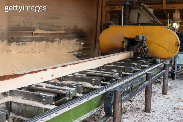 The process of processing wood at the sawmill. Timber industry ...