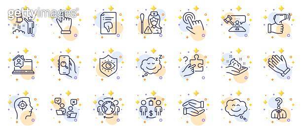 Outline set of Clapping hands, Cursor and Bitcoin project line icons ...