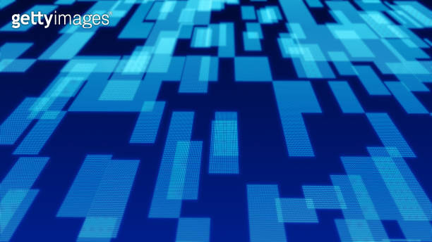 Blue particles square box pattern moving 3d technology cyberspace ...