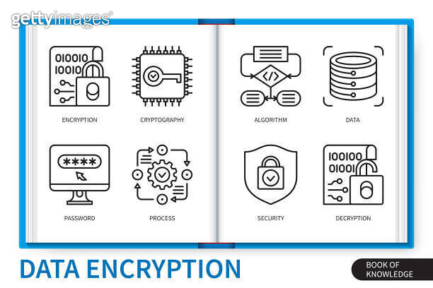 Data encryption infographics linear icons collection (1486725363) 일러스트 ...