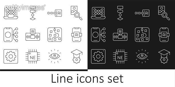 Set line Graduation cap, Artificial intelligence AI, Binary code ...