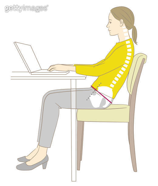 A woman and a skeleton figure who do desk work by leaning on the ...