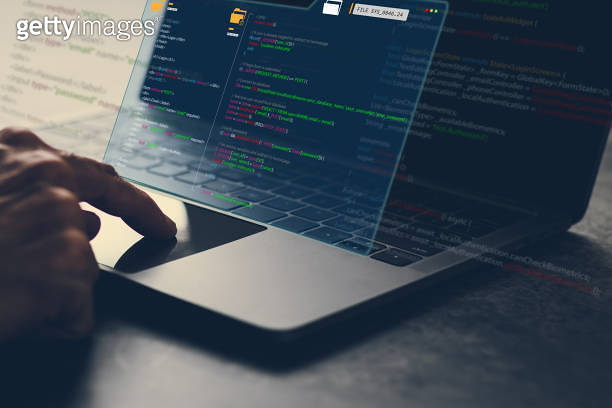 Software developer or programmer coding program with laptop. Create ...