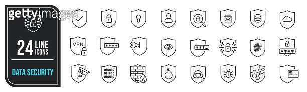 Data security minimal thin line icons. Related security, protection ...