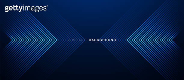 Dark blue abstract background. Glowing triangle geometric lines ...