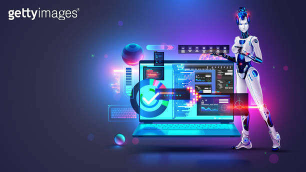 Software development with help AI. Coding or programming app artificial ...