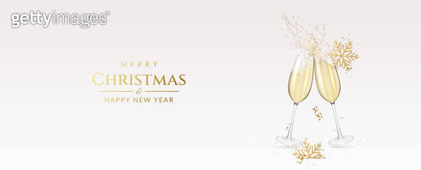 Christmas and New Year greeting card with transparent realistic two ...