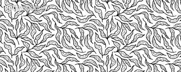 Abstract outlined leaves and branches seamless pattern. (1485002925 ...