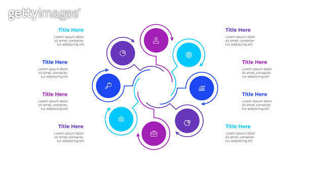 Outline cycle diagram with 8 options or steps. Slide for business ...