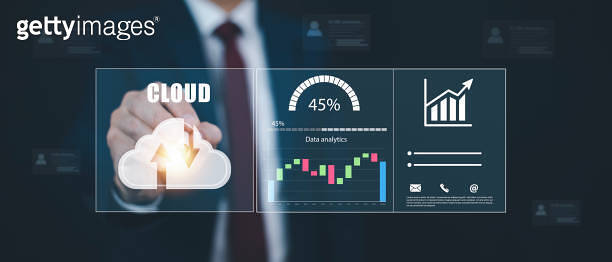 Businessman hand holding smartphone and laptop with cloud computing ...