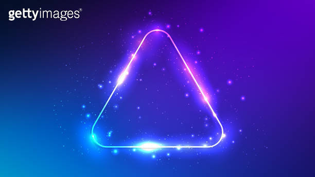 Neon rounded triangle frame with shining effects and sparkles ...
