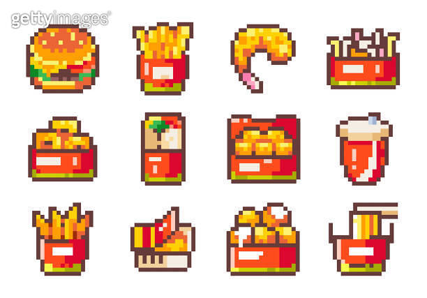 Classic Fast Food Pixel Art Set. Video Game Style 8 bit Collection ...