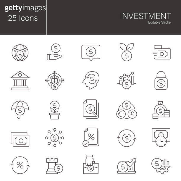 Investment - thin line icon set. 25 editable stroke vector graphic ...