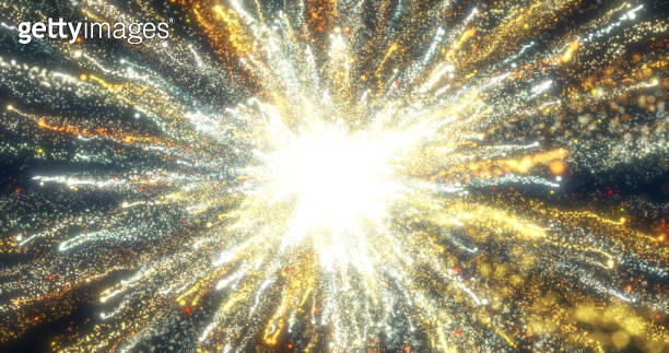 Abstract glowing energy explosion whirlwind firework from yellow gold ...