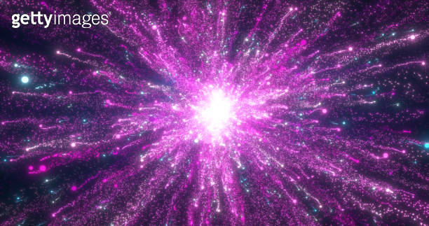 Abstract glowing energy explosion whirlwind firework from purple lines ...
