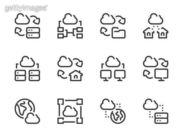 Cloud computing services and Data transfer vector line icons ...
