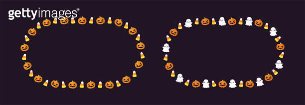 Cute Halloween frame template set. Oval Halloween border design with ...