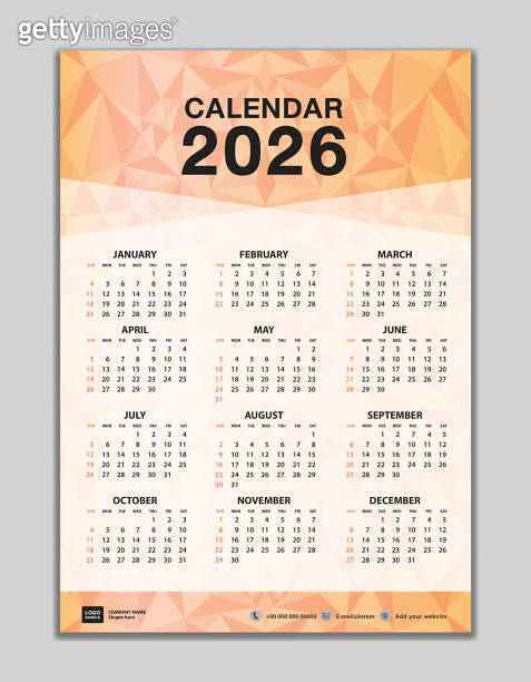 Wall calendar 2026 template on orange polygon background, calendar 2026 ...