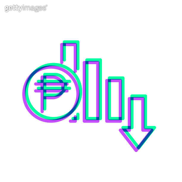 Peso rate decrease. Icon with two color overlay on white background ...