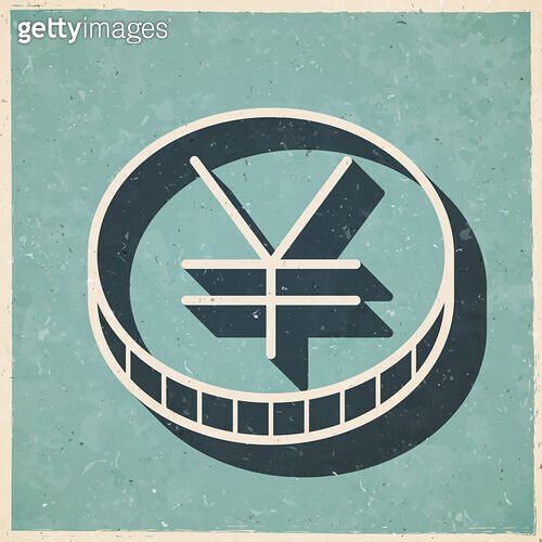 Yen coin. Icon in retro vintage style - Old textured paper (1587111315 ...