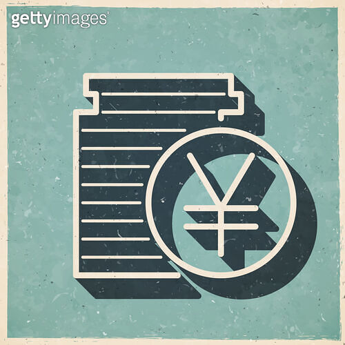 Yen coins stack. Icon in retro vintage style - Old textured paper ...