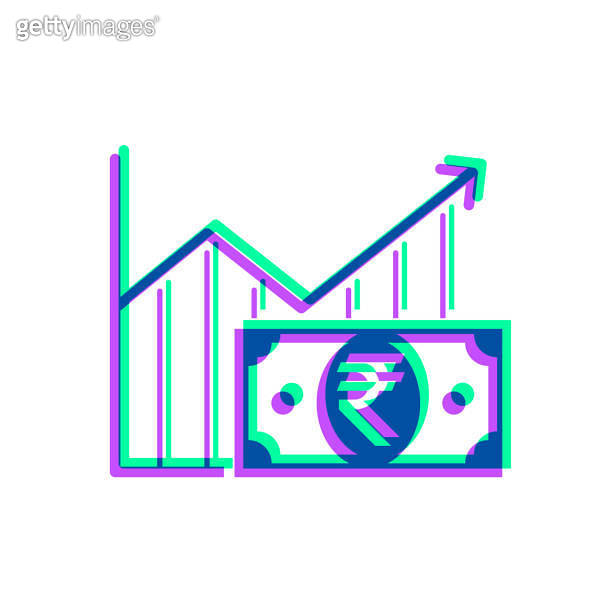 Growing graph with Indian rupee banknote. Icon with two color overlay ...