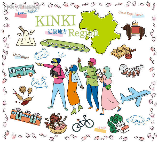 Tourists enjoying spring gourmet sightseeing in the Kinki region of ...