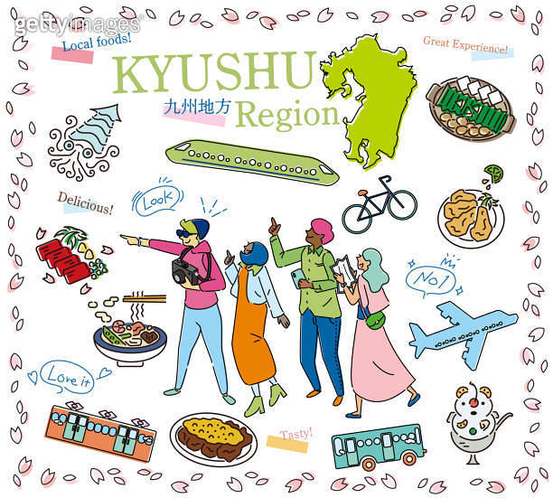 Tourists enjoying spring gourmet tourism in the Kyushu region of Japan ...