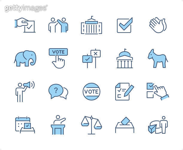 Politics icon set. Editable stroke weight. Pixel perfect dichromatic ...