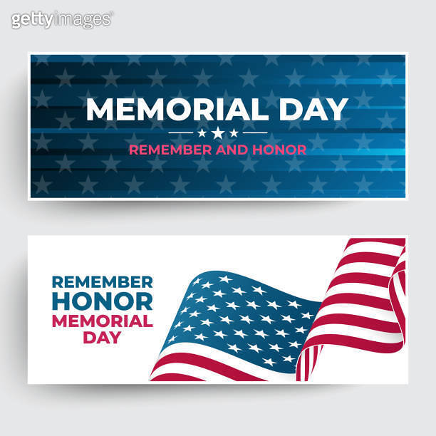 US Memorial Day celebration set. Horizontal banners with waving ...
