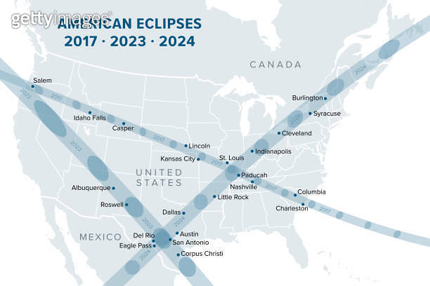 Paths of American Eclipses of 2017, 2023 and 2024, political map ...