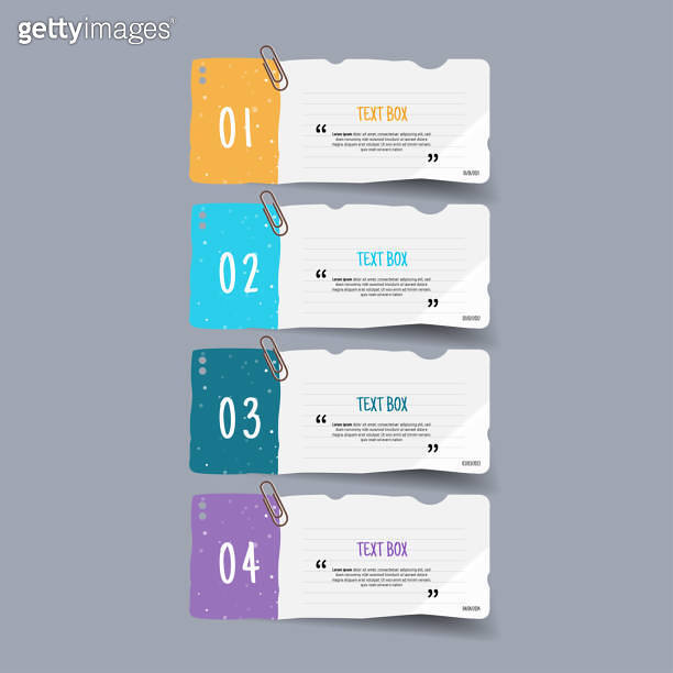 Text box design with note papers. (1902265004) 일러스트, 무료 일러스트 - 게티이미지뱅크