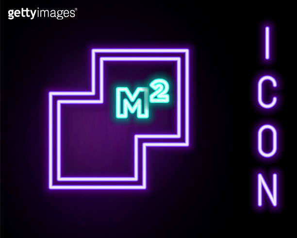 Glowing neon line House plan icon isolated on black background ...