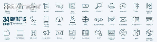 Contact us editable stroke pictogram and minimal thin line web icon set ...
