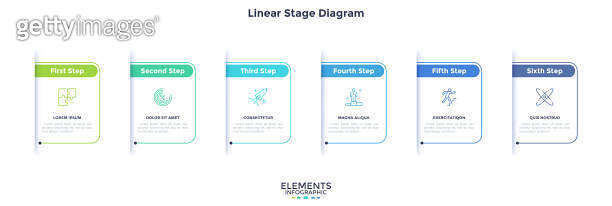 Six paper white rectangular elements placed in horizontal row. Concept ...