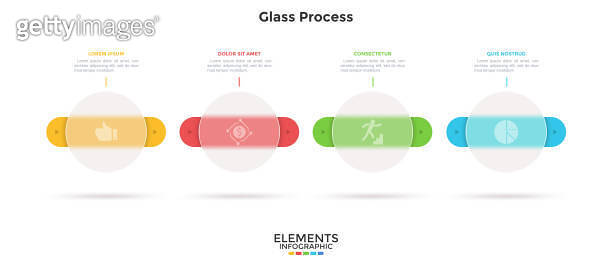 Process chart with 4 rounded elements behind translucent circles placed ...