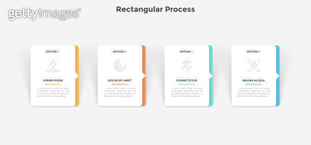 Process chart with four paper white rectangular elements with arrows ...