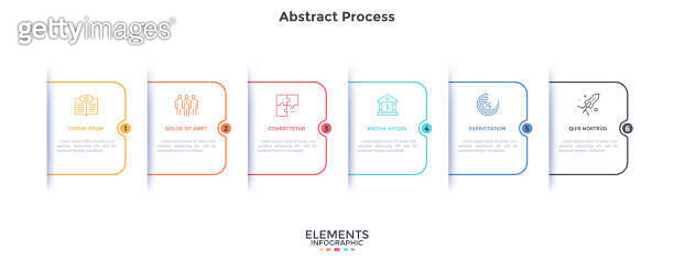 Six overlaying rectangular elements placed in horizontal row. Concept ...