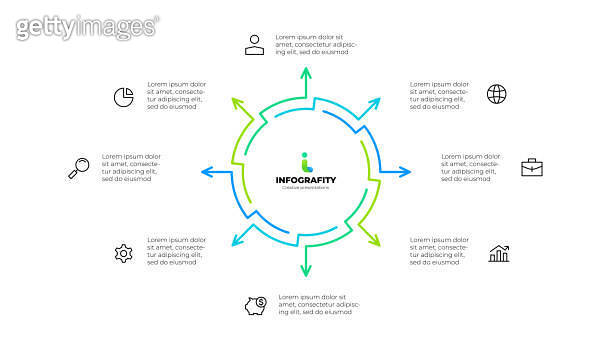 Outline abstract diagram divided into 8 elements. Design concept of ...