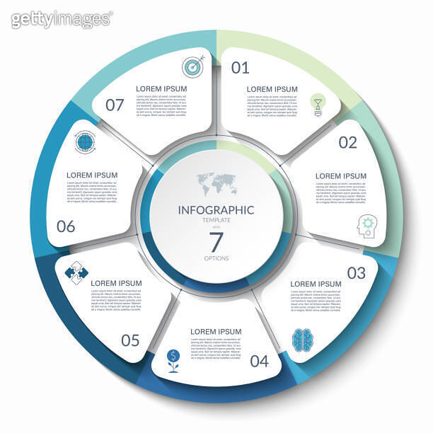 Infographic circle with 7 steps, options, parts. Process chart, cycle ...