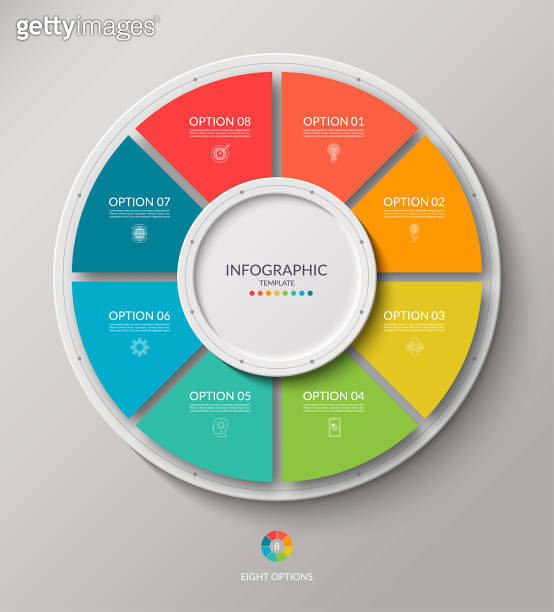Vector infographic circle. Cycle diagram with 8 options. Round chart ...